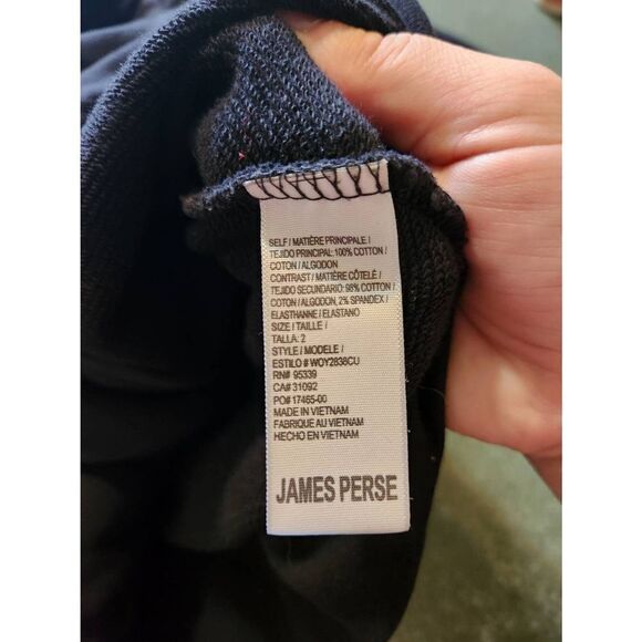 STANDARD JAMES PERSE black  HOOD ZIP FRONT SWEATSHIRT STRETCH jacket sz 2 (Mediu - Picture 5 of 6